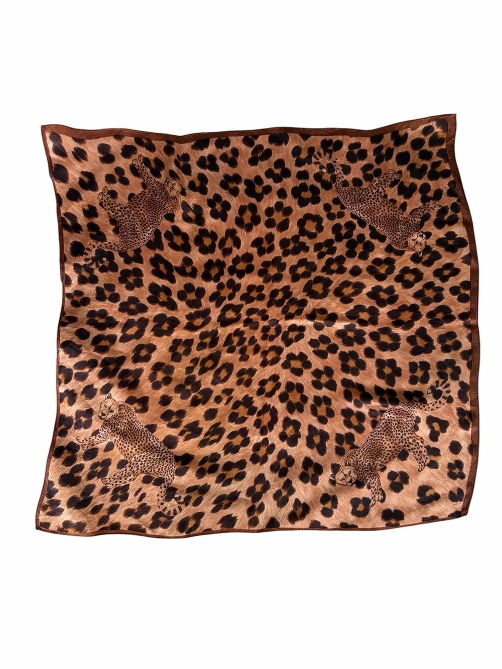 Vintage Oversized Satin Leopard Cheetah Print Square Scarf